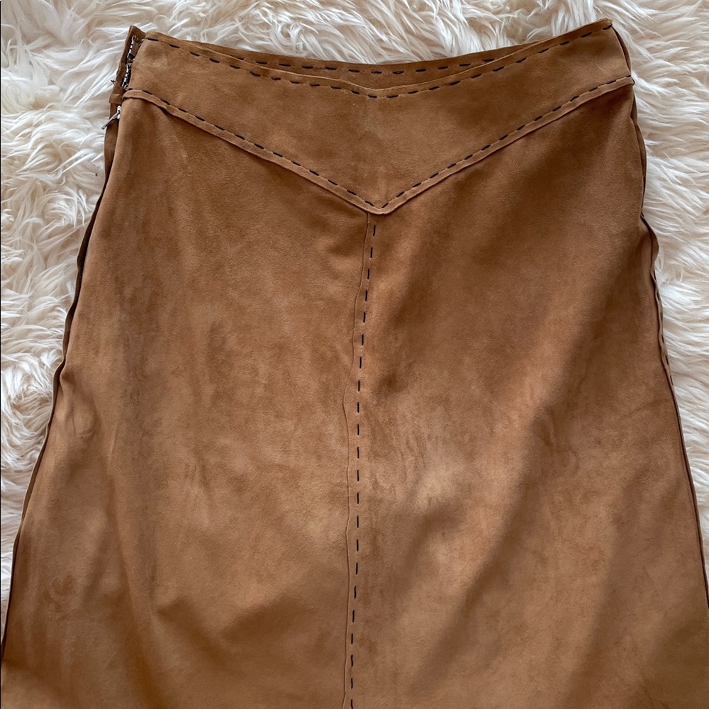 VTG.Easton Pearson Elegant Gold Brown Kid Suede Silk Lining Maxi Skirt - Picture 11 of 12